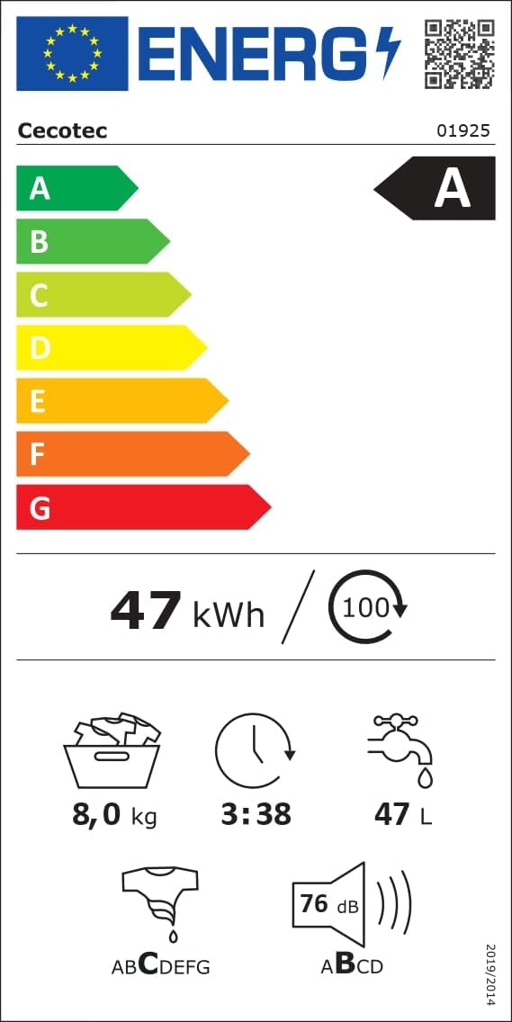 Cecotec Lave-linge 8 kg Bolero DressCode 8610 Inverter Steel A. Chargement Frontal, 1400 RPM, SteamMax, Motor Inverter Plus, 15 Programmes, OnSmart, Stop&Go, DrrumClean, Caoutchouc Antibactérien