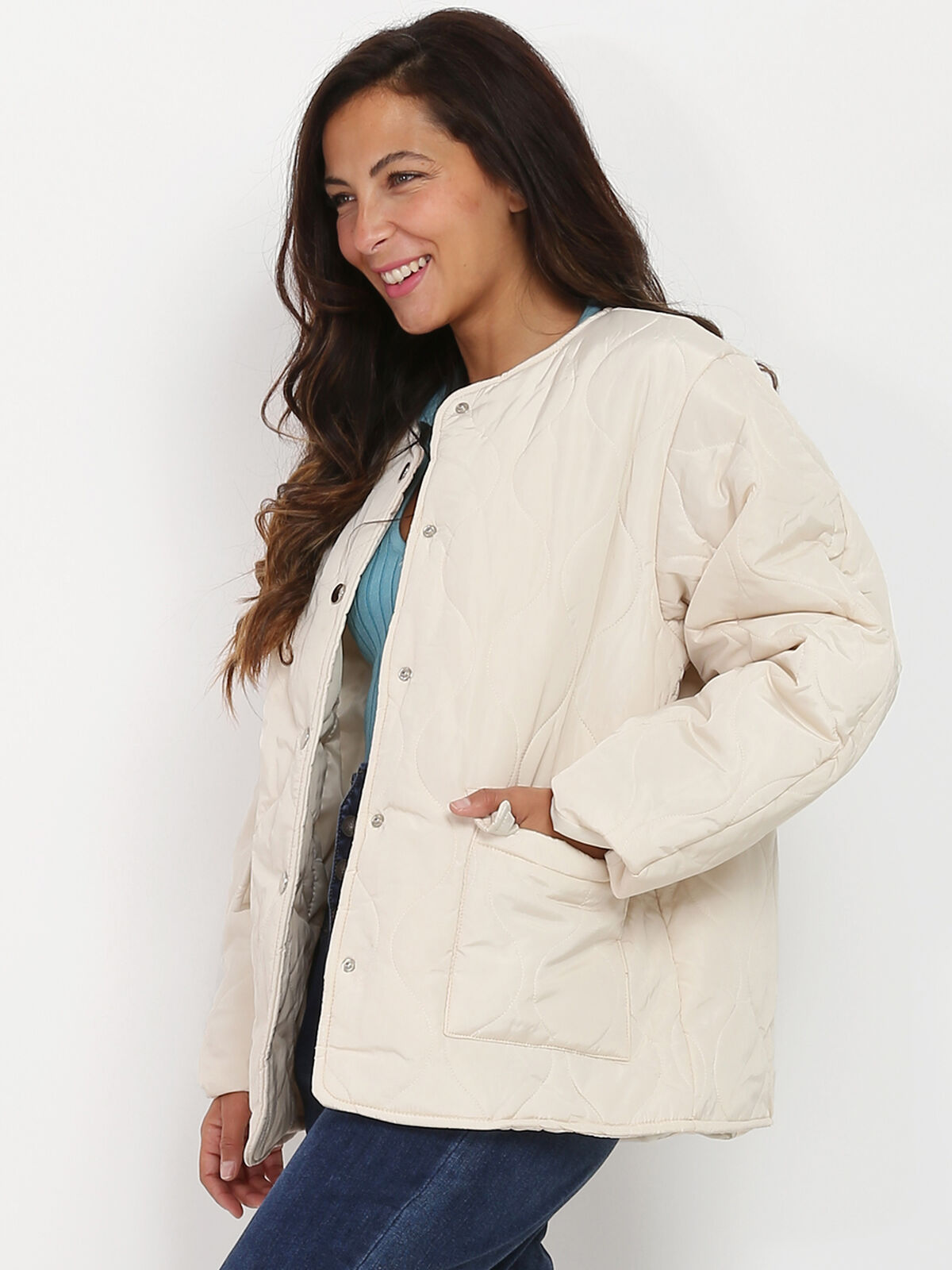 Veste matelassée ceinturée- Beige