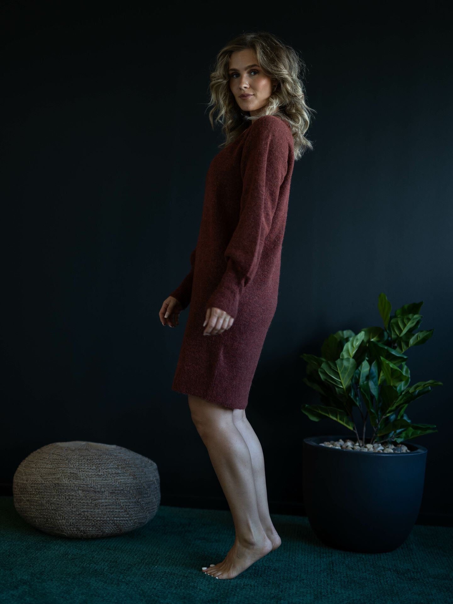 Lulu Long Sleeve Knit Dress O-Neck