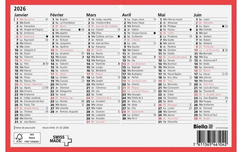 Tafelkalender F, A5, 6 Monate pro SeiteWandkalender 2026
