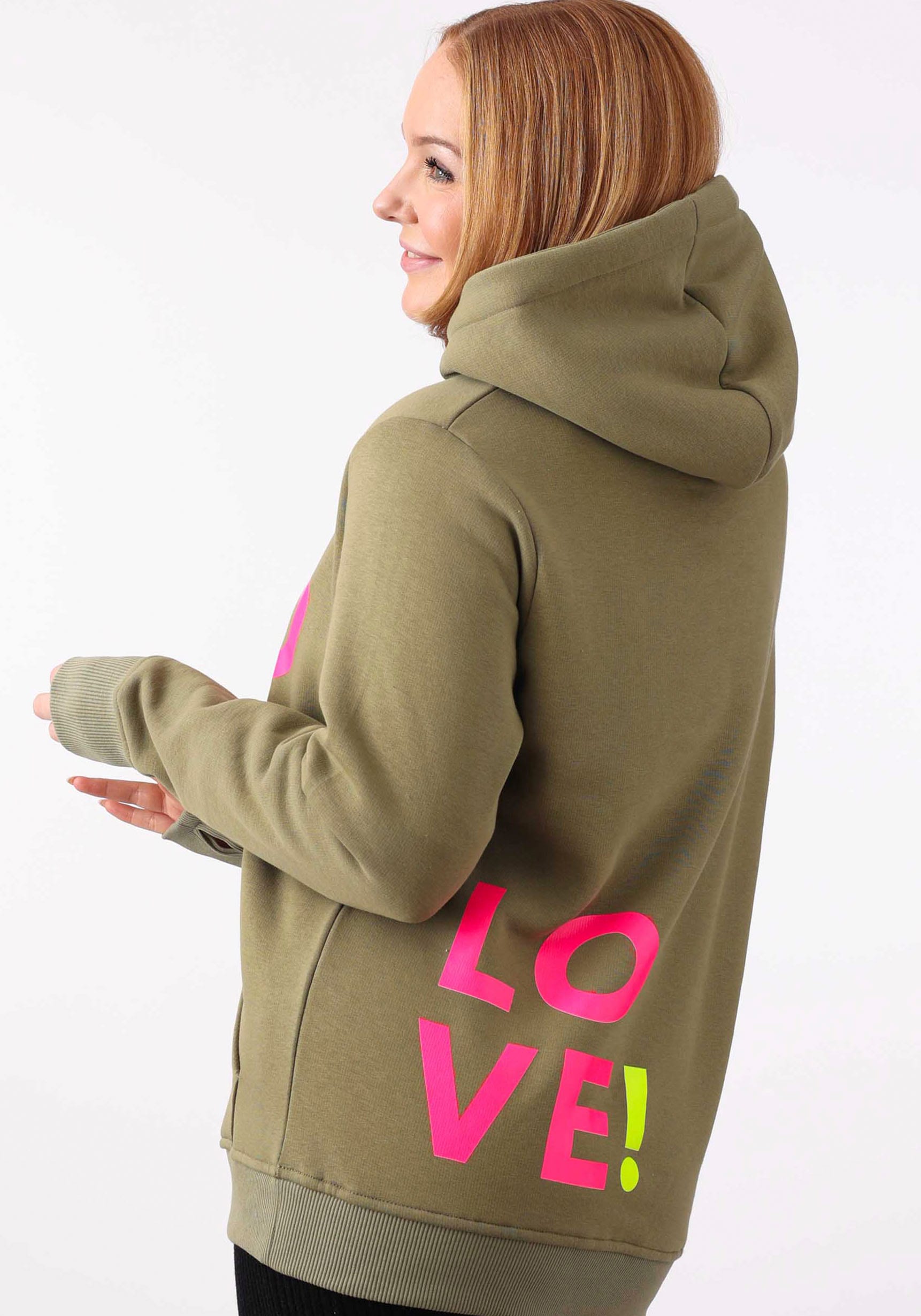 Zwillingsherz Kapuzensweatshirt , mit gesticktem Neon Herz am Ärmel und 