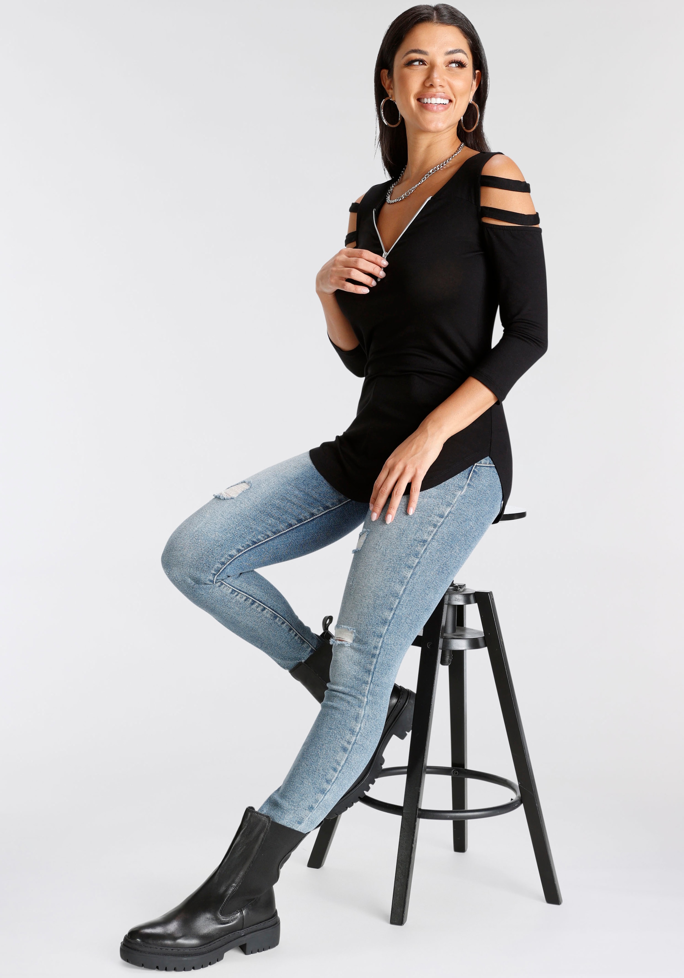 Melrose 3/4-Arm-Shirt , 3/4-Ärmel,  figurbetonte Passform,  mit modischen Cut-Outs