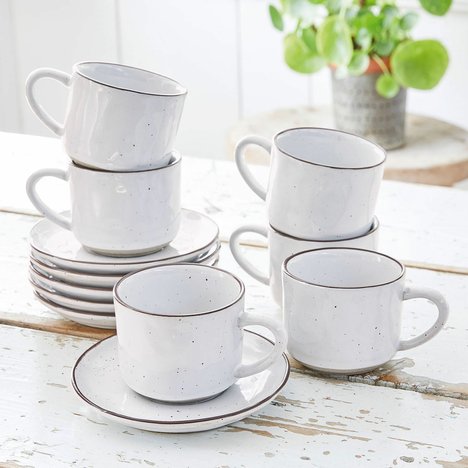 Espressotasse mit Untertasse 6er Set Biarré weiß