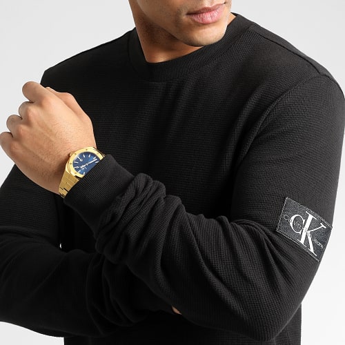 Sweat Crewneck Monogram Badge Waffle 3485 Noir