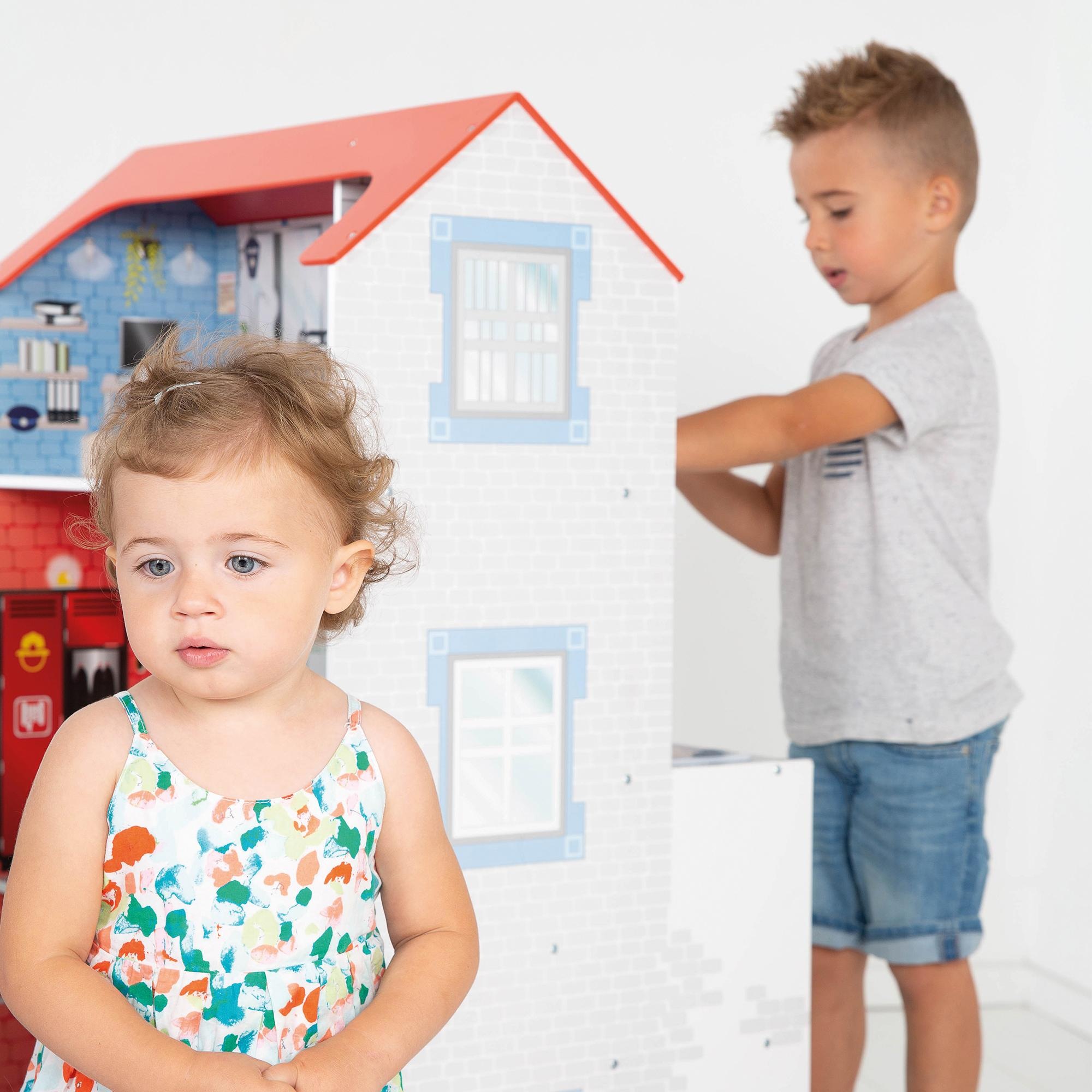 roba® Spielküche »2-in-1, Feuerwehr« mit mehrstöckigem Puppenhaus