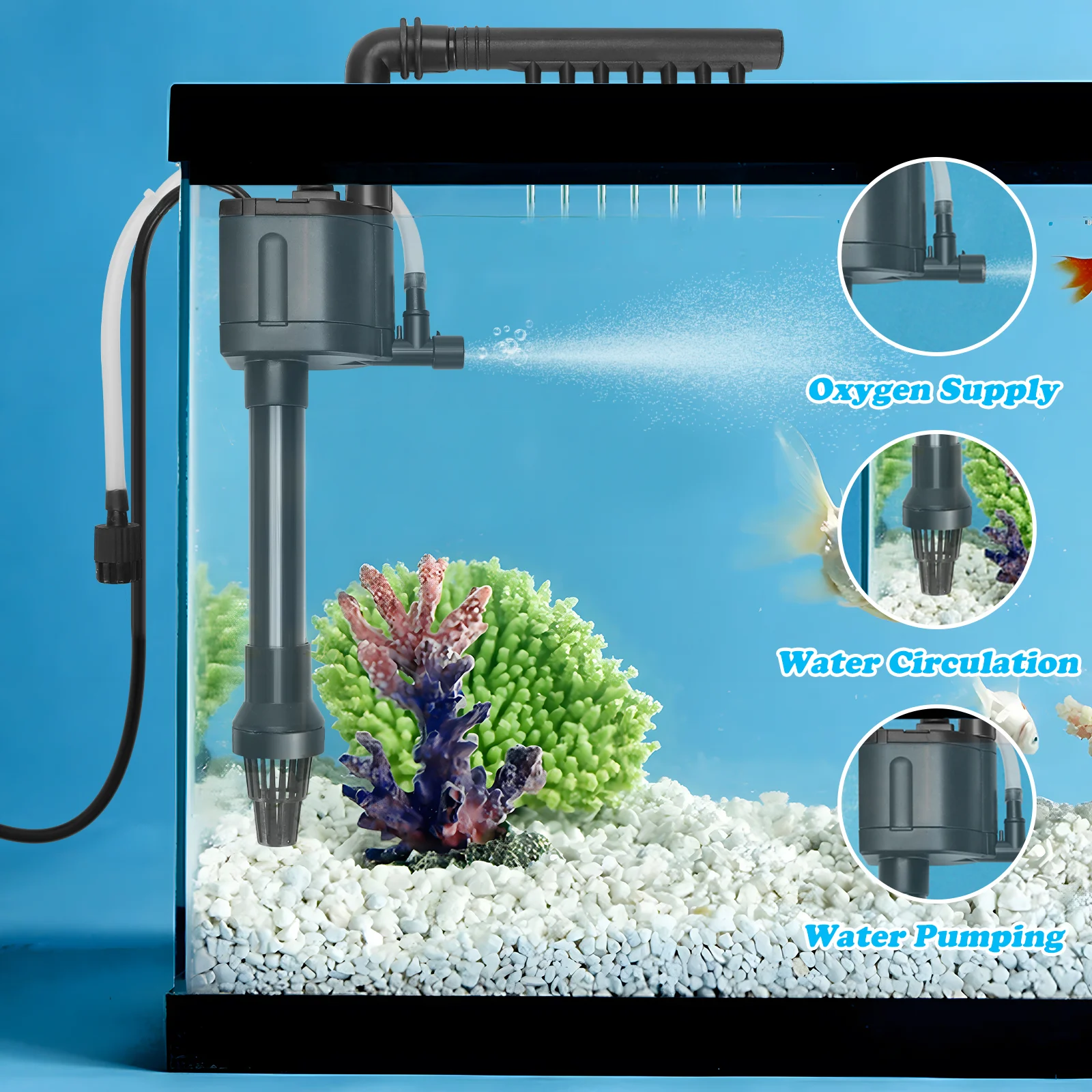 Bomba submersível para aquário Nobleza - 7L (250 L/H, 2,5 W), com oxigenação.
