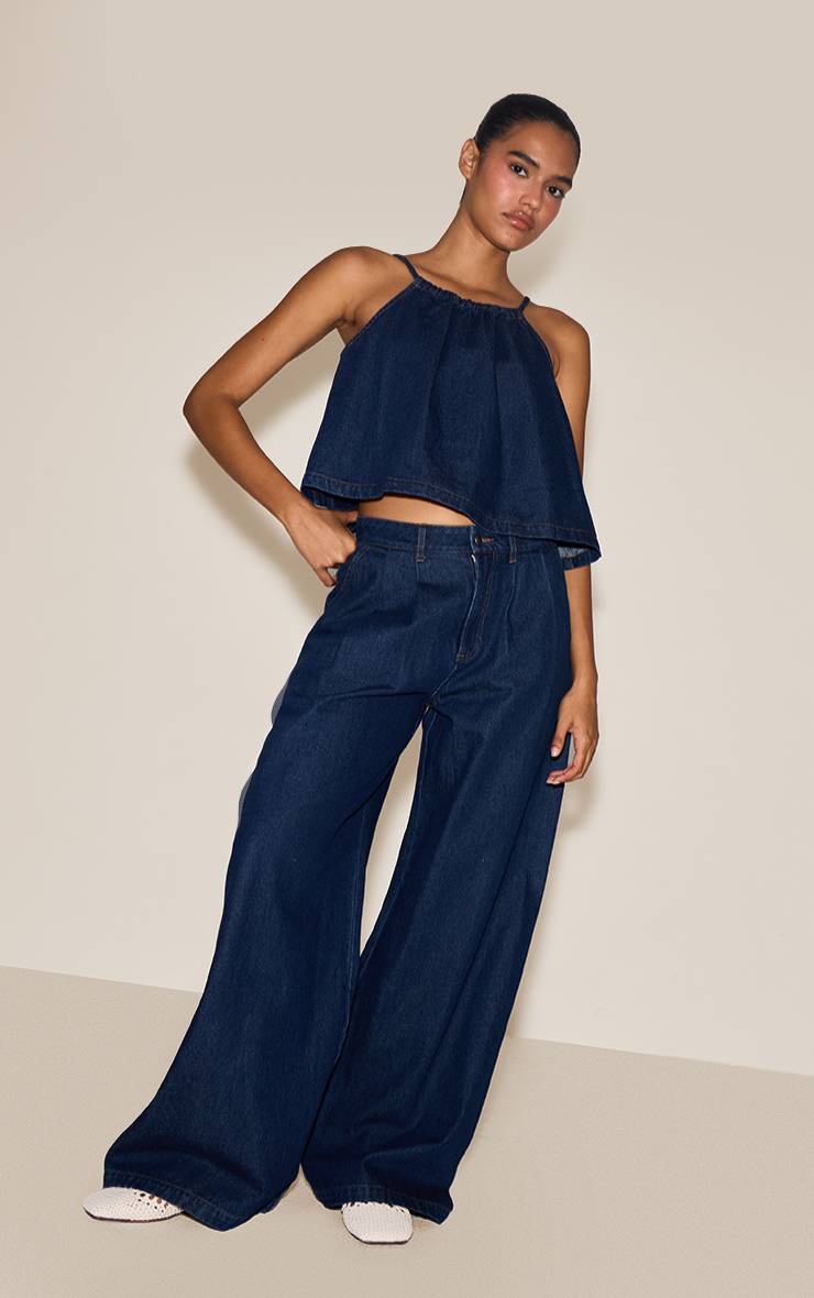 Bleu Indigo Haut En Denim Sans Manches Vaporeux