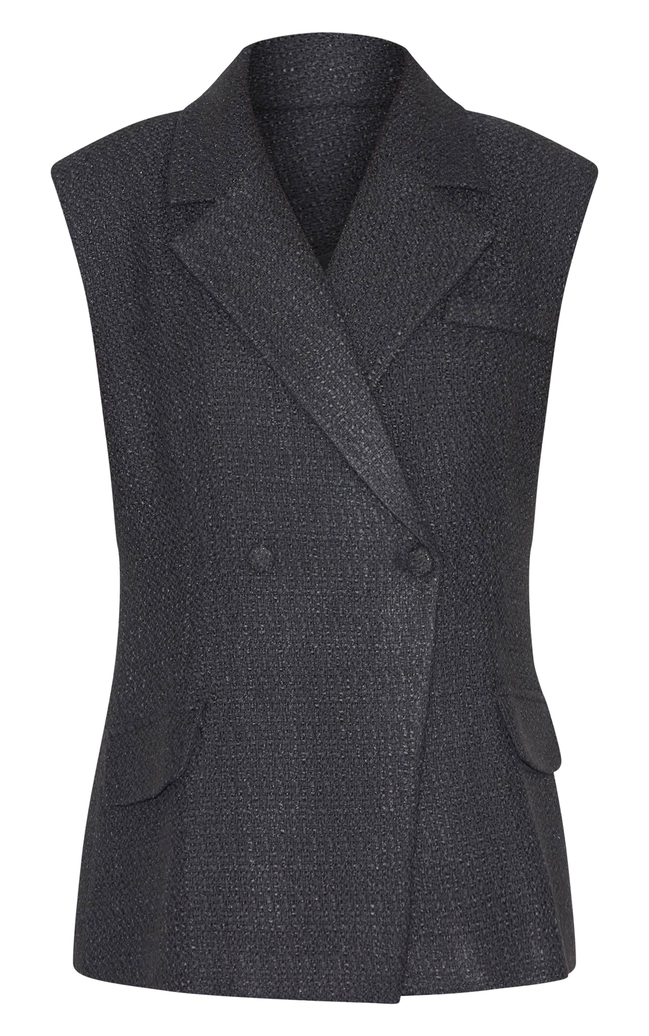 Noir Gilet Croisé En Tweed