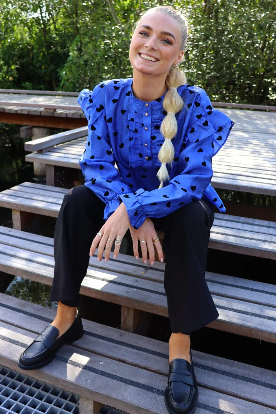Liberte Tia-Ls-Frill Blouse 22075 cobolt blue black heart