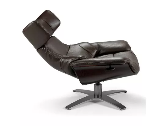 Fauteuil pivotant relax cuir avec mécanisme du dossier rabattable Kora-Couleur Cuir Piel antracita