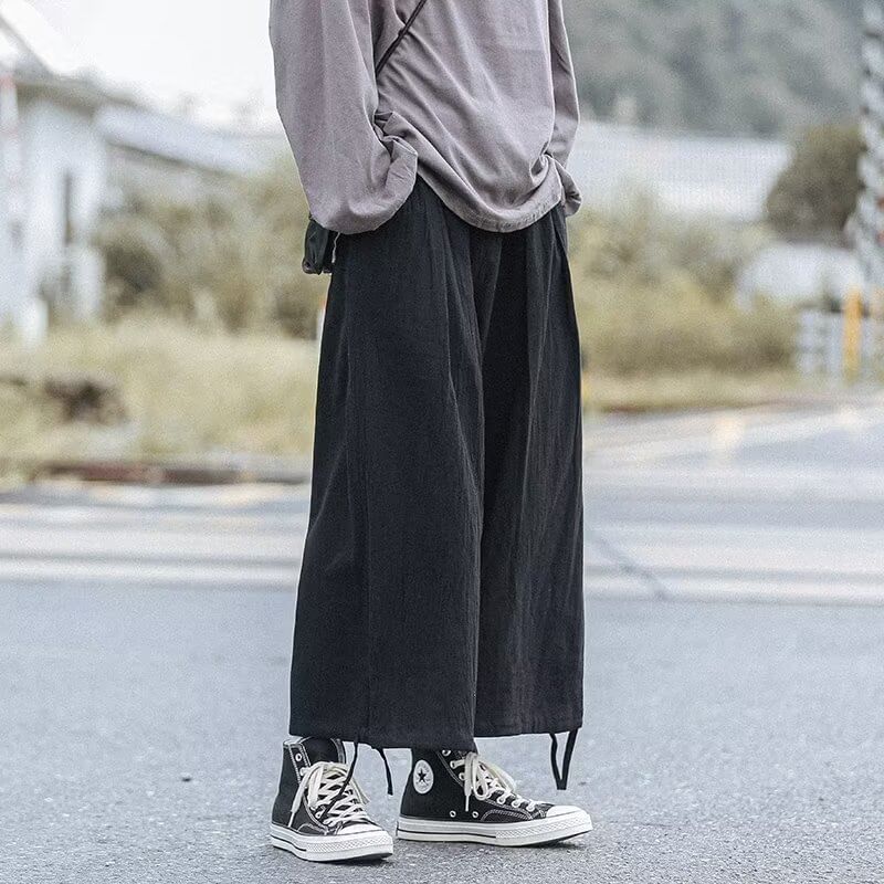 Lingaris - Hoge taille, effen, wijde broek met trekkoord