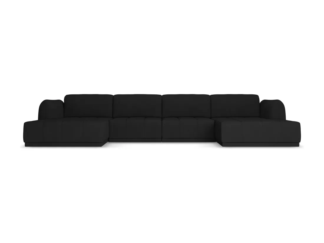 Canapé d'angle panoramique en tissu chenille - noir - HOKU
