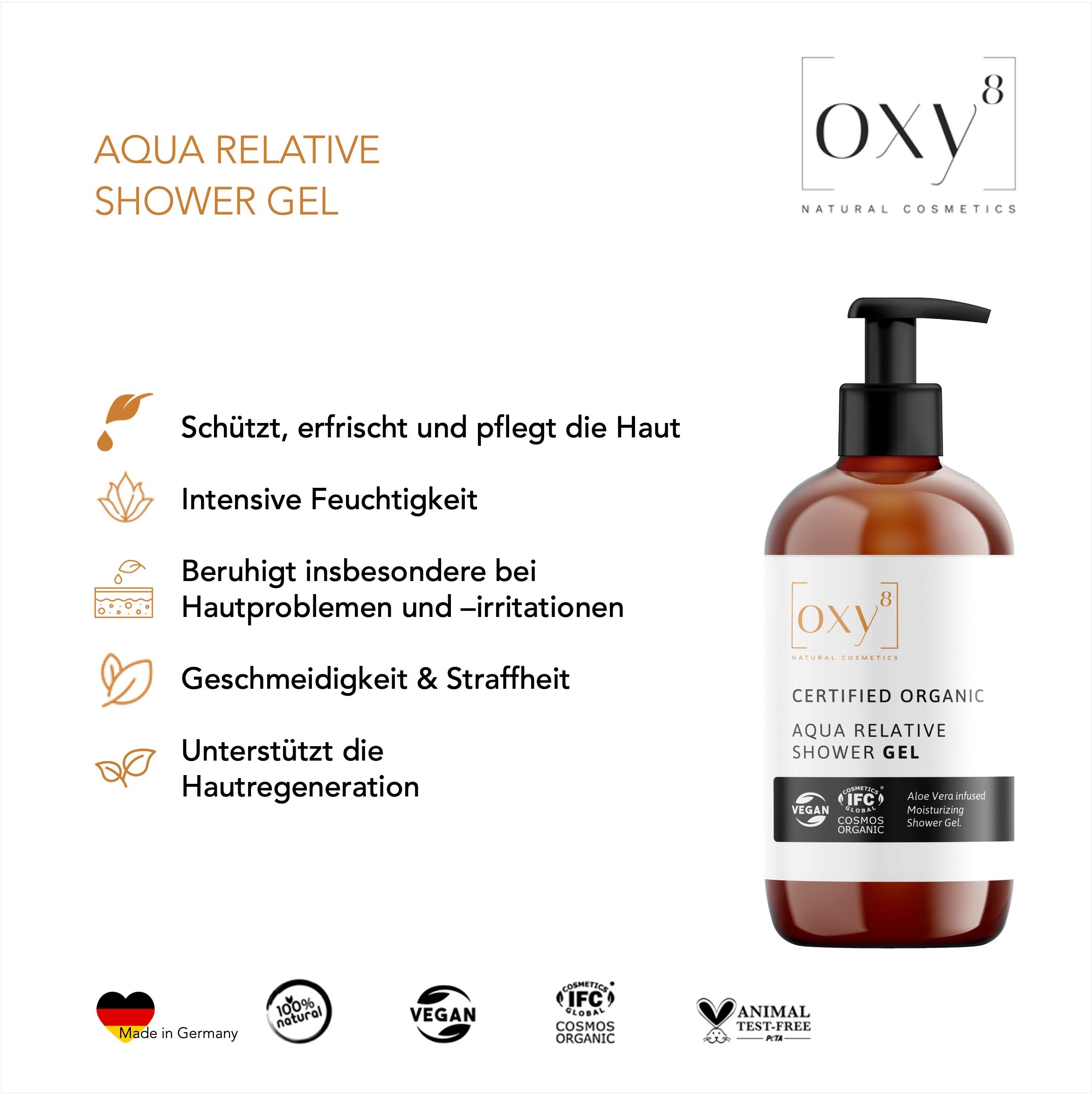 oxy8 Naturkosmetik - Perfekt als Geschenk AQUA RELATIVE SHOWER GEL & REPAIRING SILKY BODY LOTION