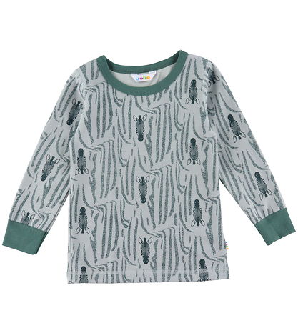 Joha Bluse - Wolle/Baumwolle - Dunkelgrün m. Zebra