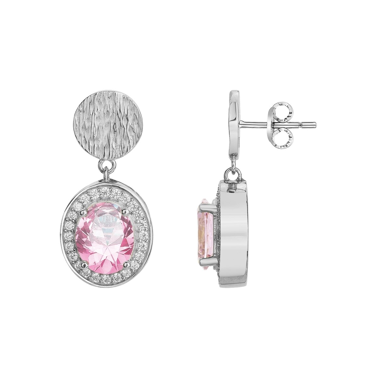 Boucles d'oreilles pendantes VICTORIA en Argent avec pierre synthétique rose