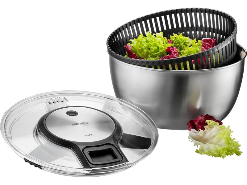 GEFU Salatschleuder Speed Wing 27 cm, Schwarz/Silber matt Schleuder für Salat