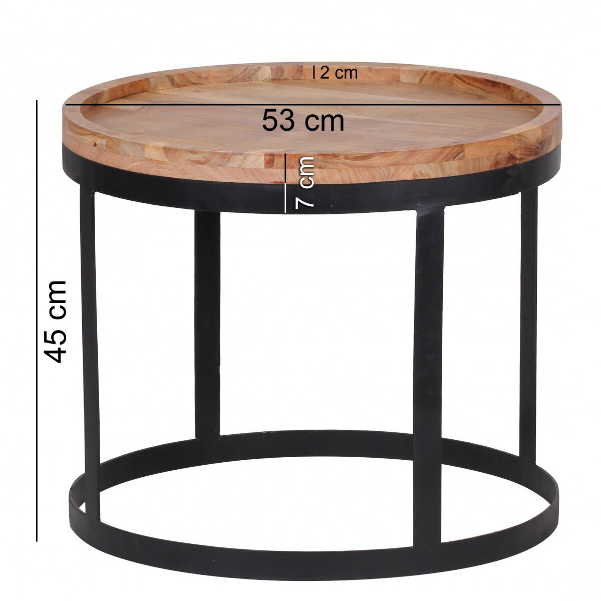 Couchtisch rund 2er Set Akazie massiv/schwarz