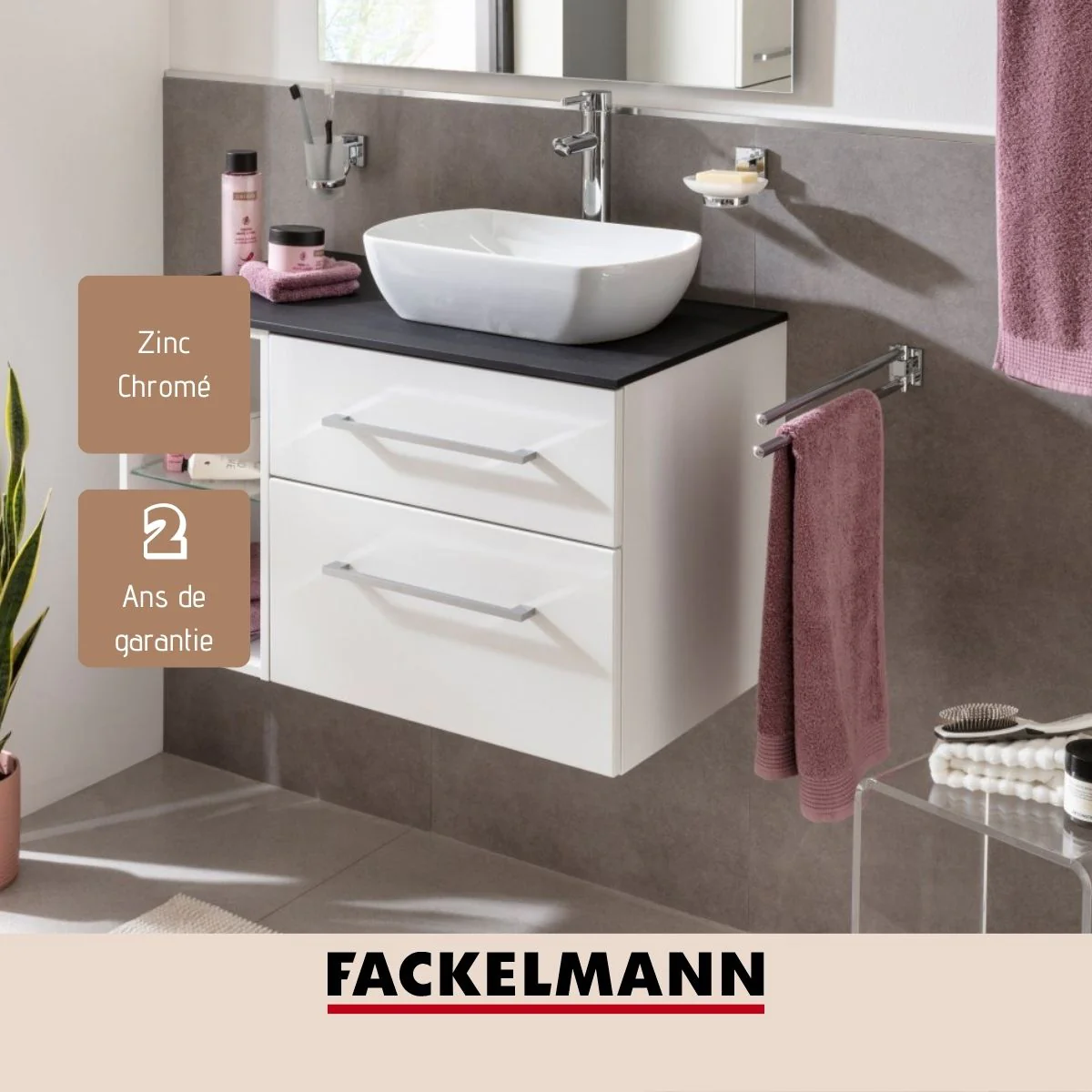 Porte serviette double gris chrome Mare Fackelmann