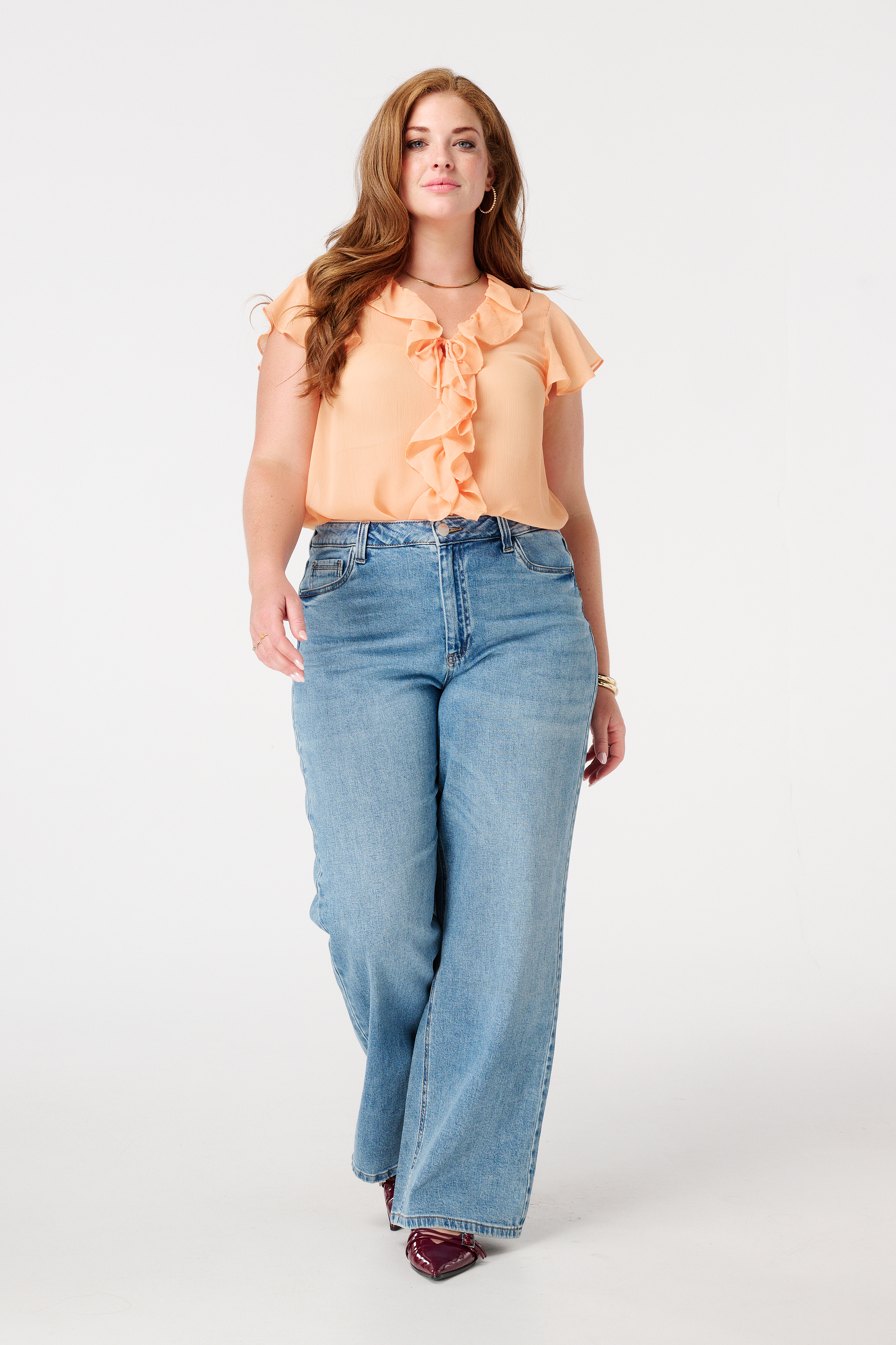 Blouse met volants Zalm rose