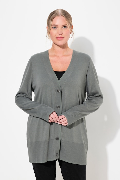 Strickjacke, V-Ausschnitt, Knopfleiste, Feinstrick