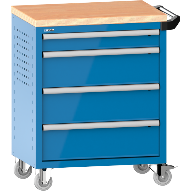 LISTA - Chariot d'atelier H 94,5 x L 83,3 x P 52,5, revêtement en bois multiplex, 4 tiroirs