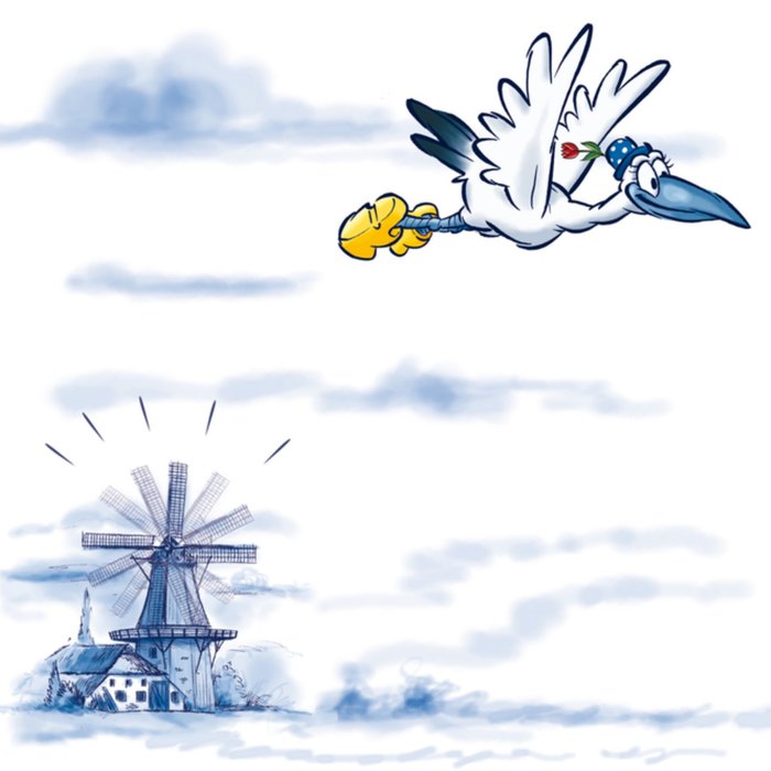 Old Dutch | Geboortekaart | ooievaar