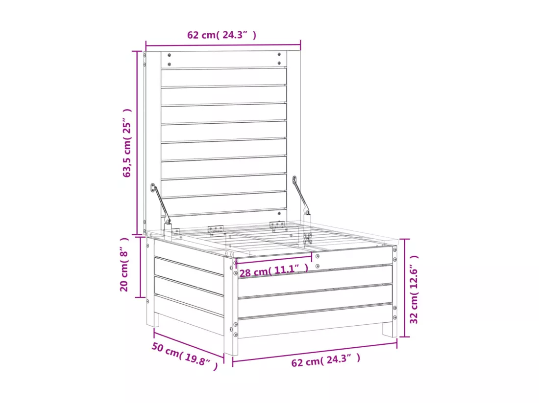 Repose-pied de jardin avec coussin bois massif de pin