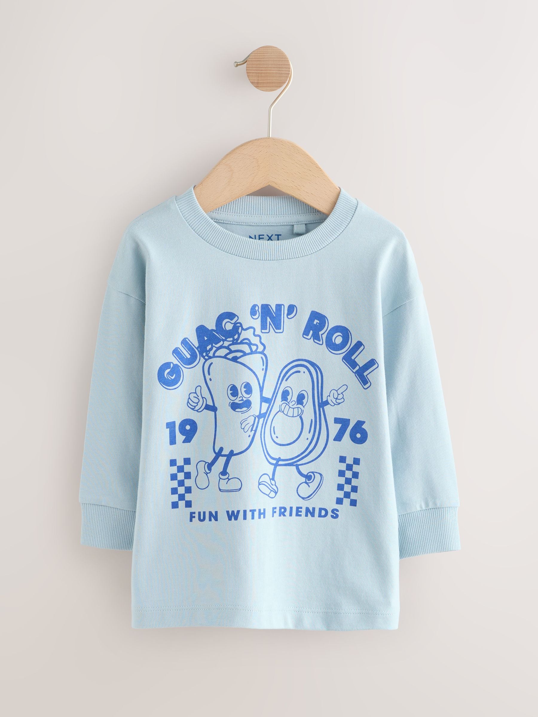 Blauw/Groene taco - Set van 3 T-shirts met grafische print en lange mouwen (3mnd-7jr)