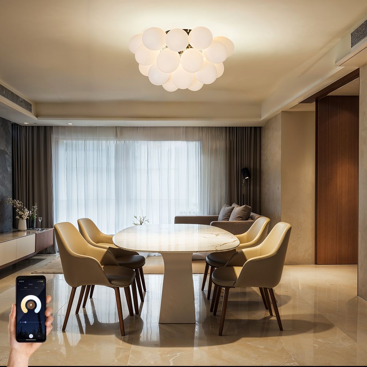 Smart plafondlamp zwart met opaal glas 6-lichts incl. 6 Wifi G9 - Uvas