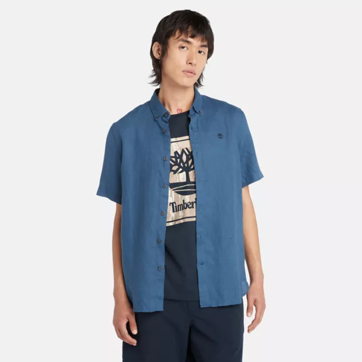 Chemise en lin Mill Brook pour homme en bleu