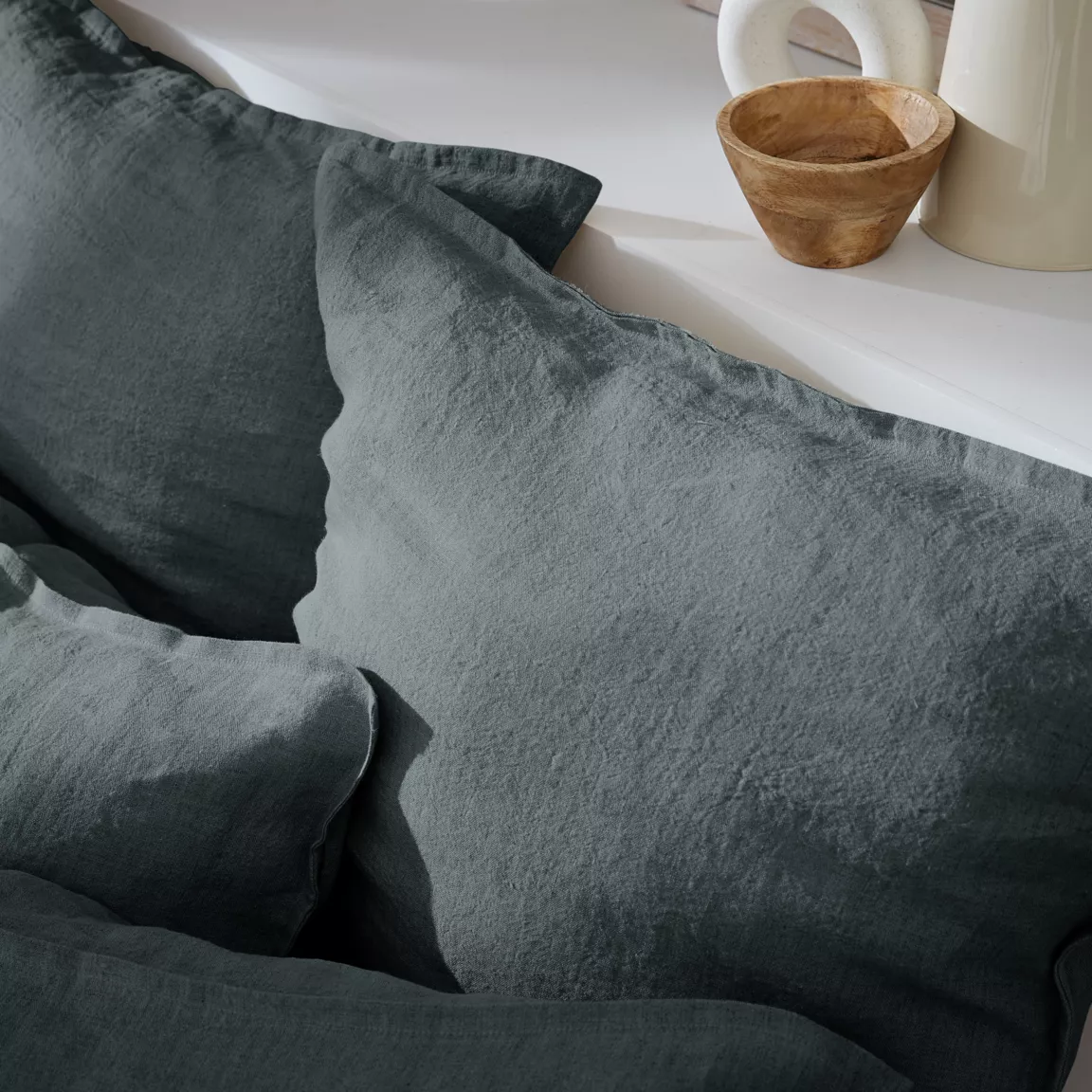 Housse de couette lin lavé (260 x 240 cm) Louise Gris ardoise