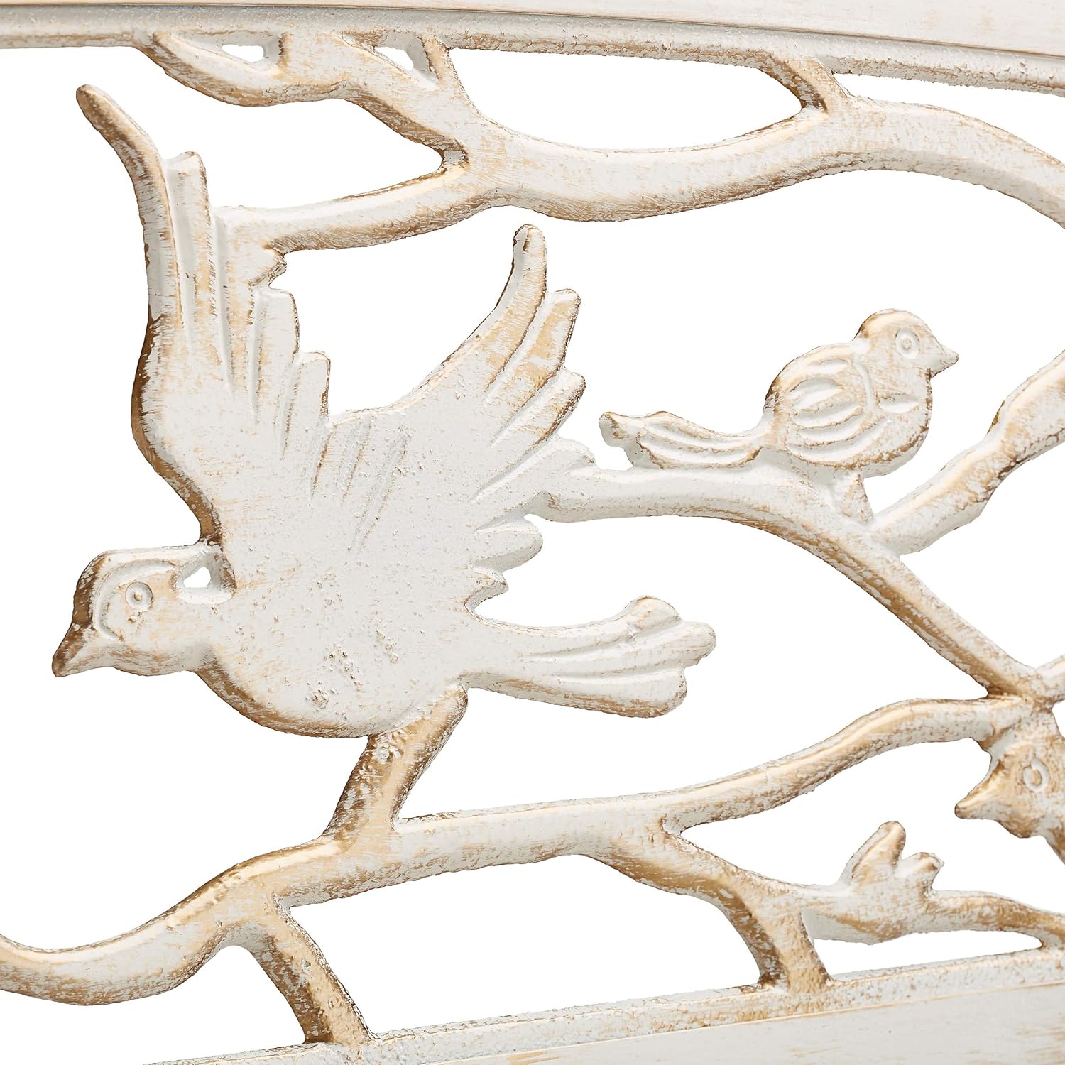 Relaxdays Gartenbank, Vögel Muster, 2-Sitzer, Vintage, Garten & Balkon, Stahl, Sitzbank, HBT: 87x127x57 cm, weiß/bronze