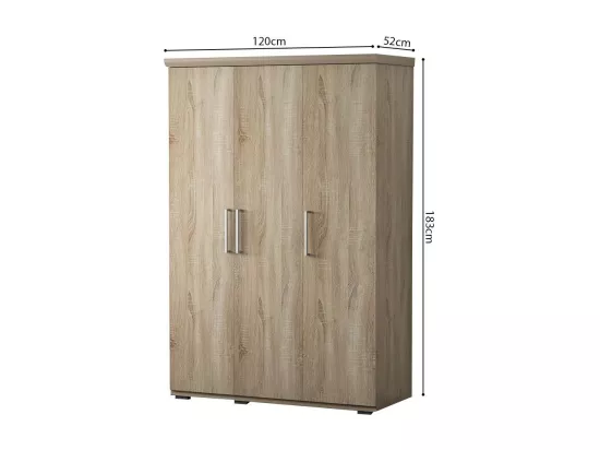 Armoire, garde-robe, collection TOM, 3 portes 120 cm, penderie intégrée chêne sonoma