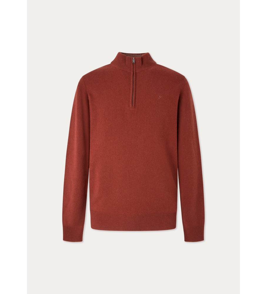 Jersey Hackett Lambswool Hzip vermelho tijolo
