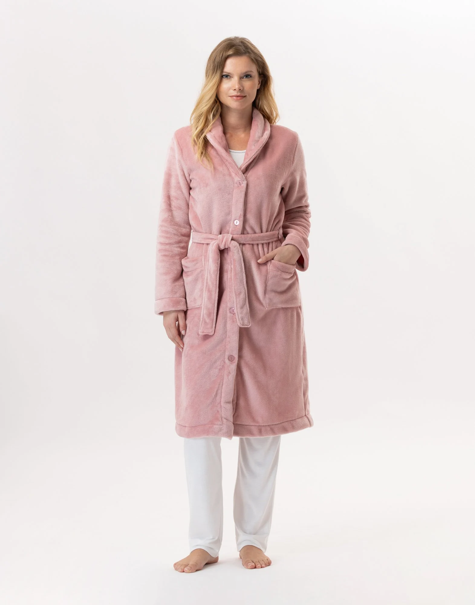 ESSENTIEL H51B - Robe de chambre en peluche flanelle | Rose