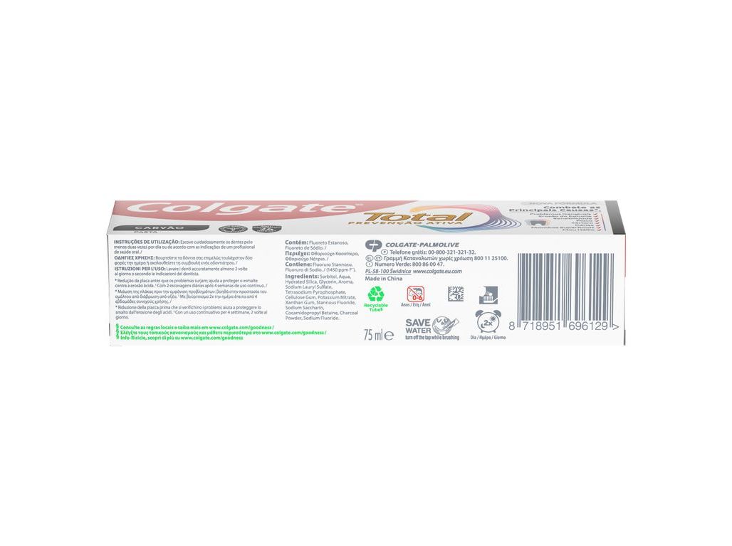 PASTA DE DENTES PROTEÇÃO TOTAL CARVÃO COLGATE 75 ML