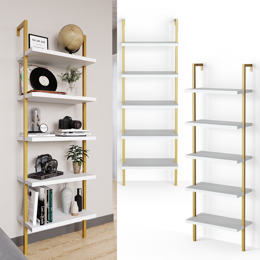 Vicco Loft Bücherregal Ava Standregal Wandregal 5 Ablagen Leiterregal Gold