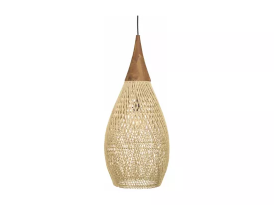 ALIDA - Suspension 'goutte' 35x35cm rotin couleur naturelle et teck