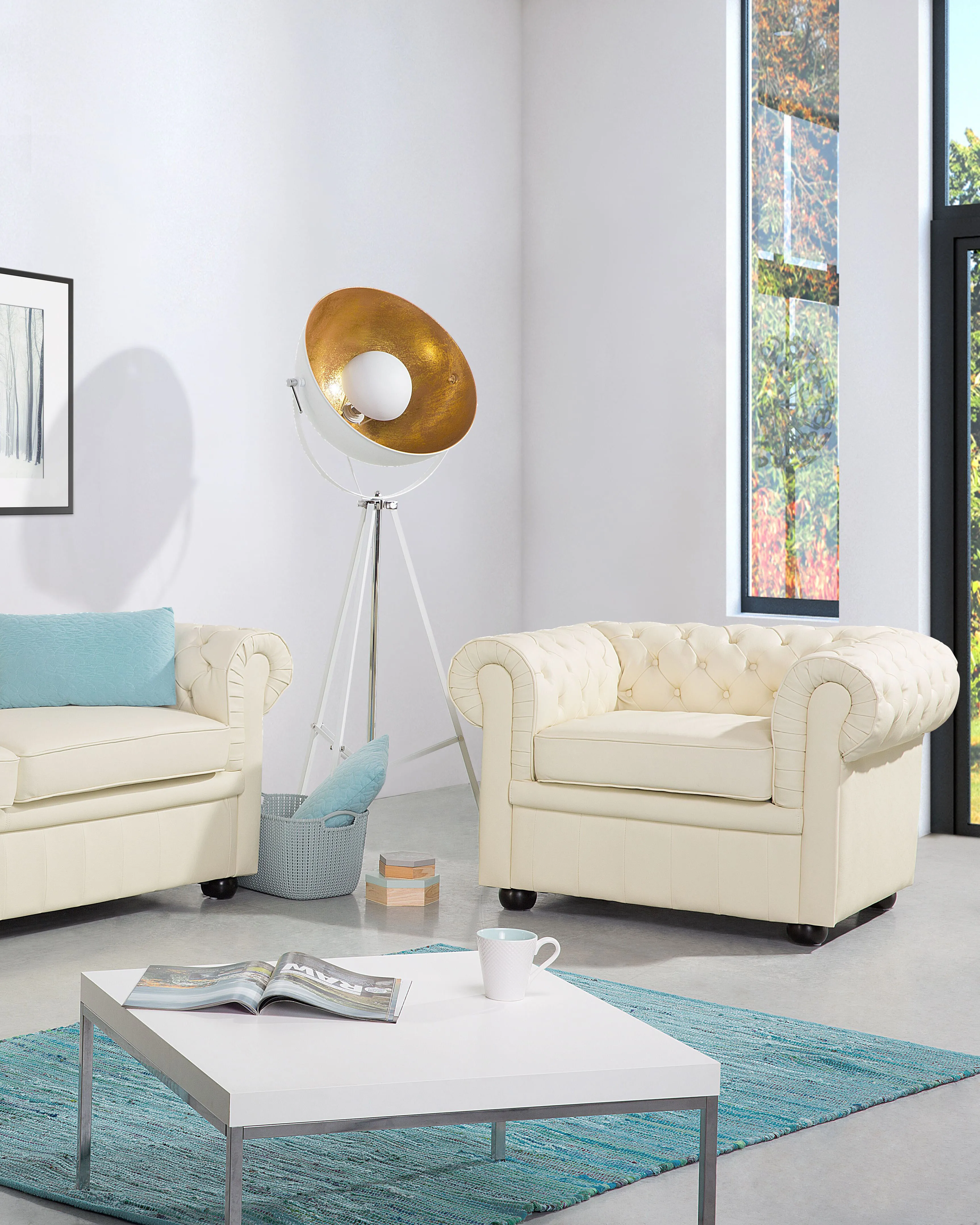 Fauteuil CHESTERFIELD Leer Lichtbeige