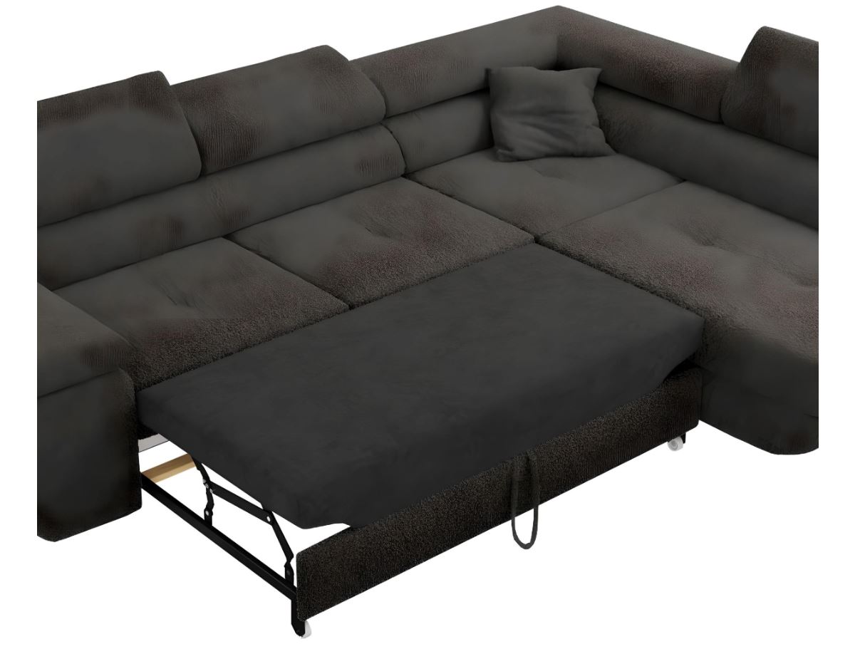 M-Punkt Wohnlandschaft Ecksofa LAGOS Samt Grau Anthrazit mit Bett Bettkasten Kopfteilverstellung Bett Sofa Schlafsofa Ottomane rechts