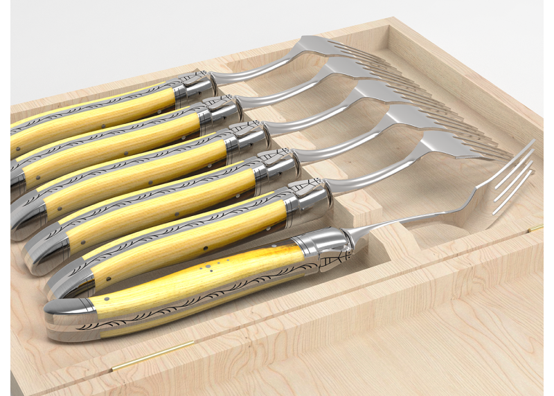 Service de 6 fourchettes Laguiole avec un manche en bois de pistachier et mitres en acier inoxydable
