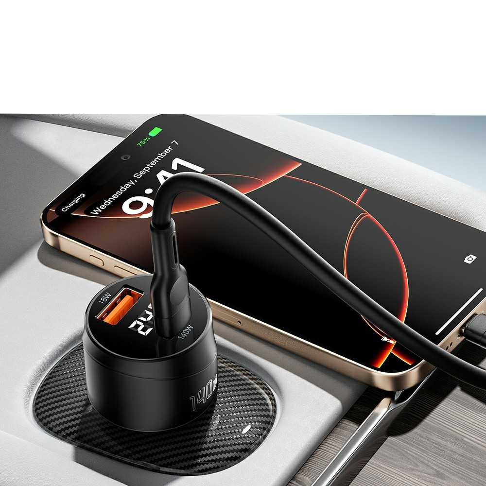 (140W) Universal USB A / USB C Auto KFZ Ladegerät mit LED Beleuchtung - Schwarz