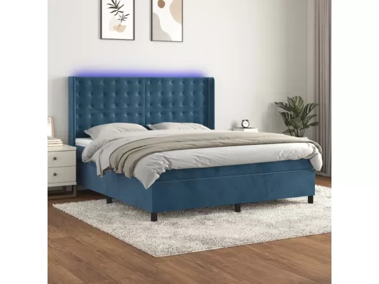 Sommier tapissier matelas et LED Bleu foncé 180x200 cm Velours