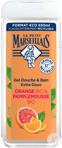Le Petit Marseillais Gel Douche & Bain Extra Doux Orange & Pamplemousse Flacon 650ml