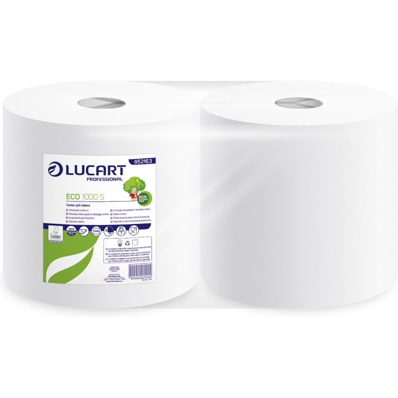 Bobine essuyage industriel blanche à dévidage central Lucart Eco 1000S - Lot de 2