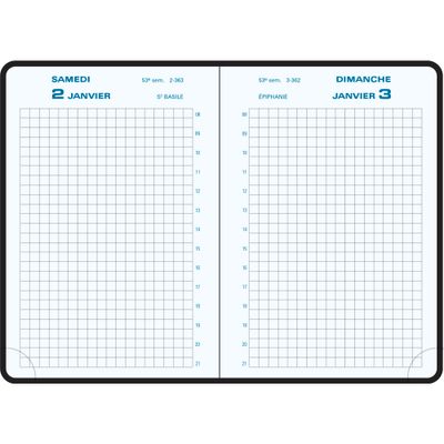 Agenda de poche à élastique - 1 jour par page quadrillé - 8,5 x 13 cm - disponible dans différentes couleurs - Exacompta