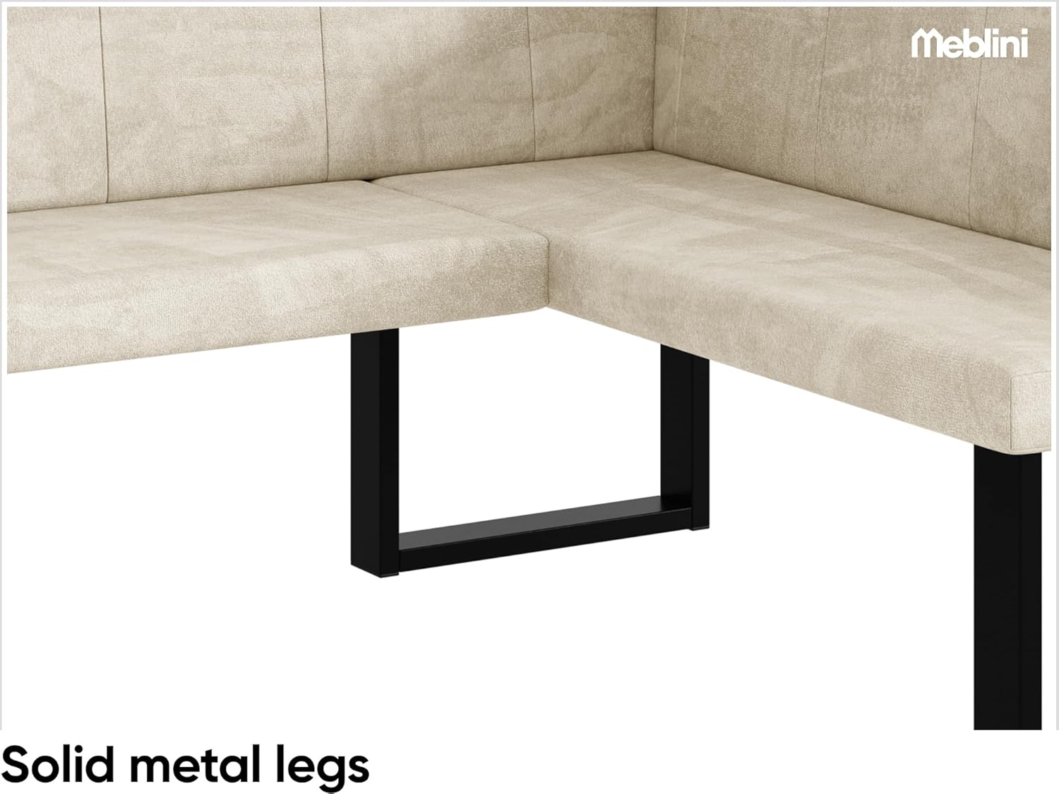 MEBLINI Eckbank für Esszimmer - Küchenbank - Essecke - Sitzecke Küche - Peter - U-Beine 128x168x87cm Rechts - Creme Samt