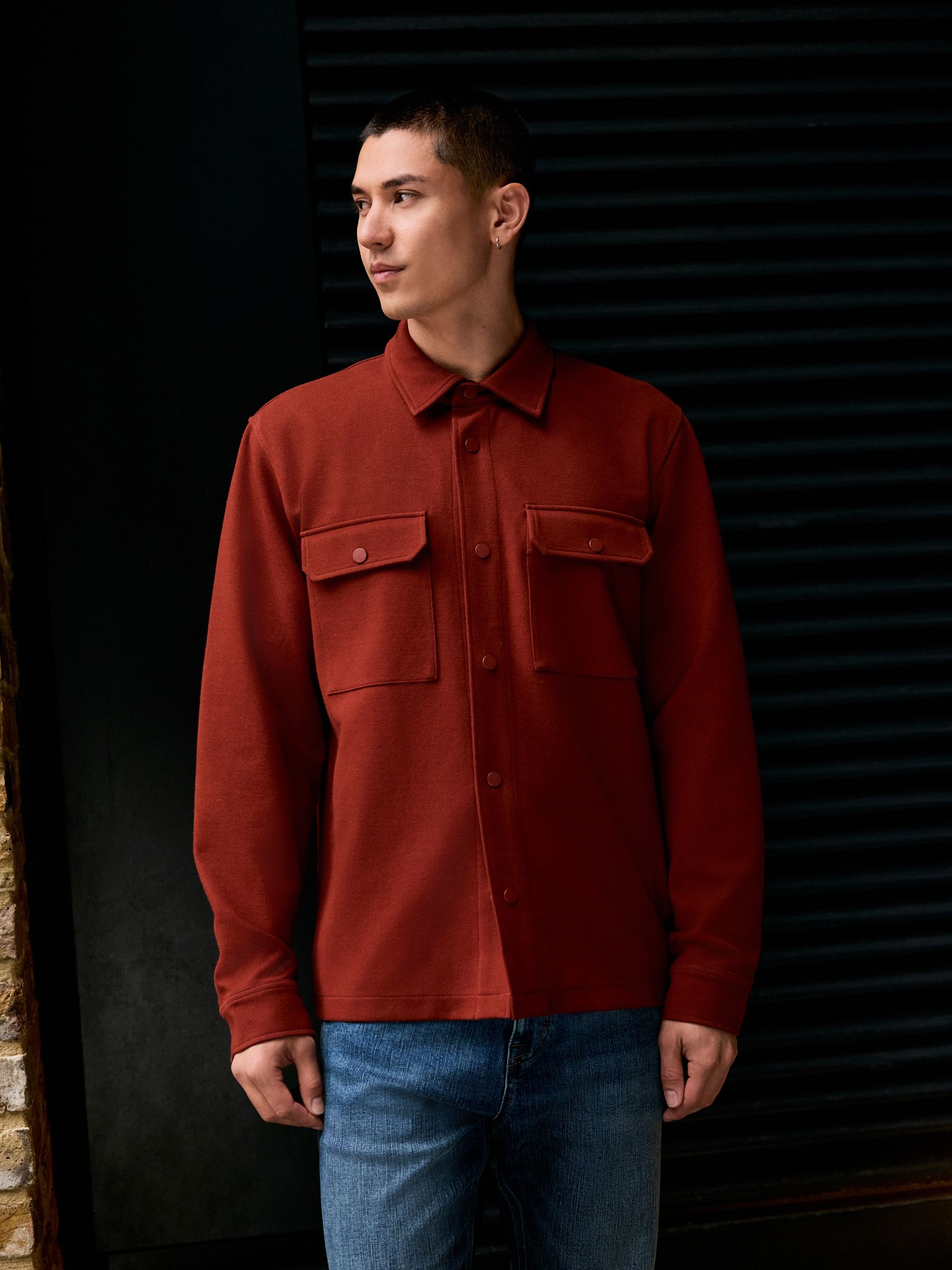 Roestbruin - Jersey keperstof Overshirt met drukknopen