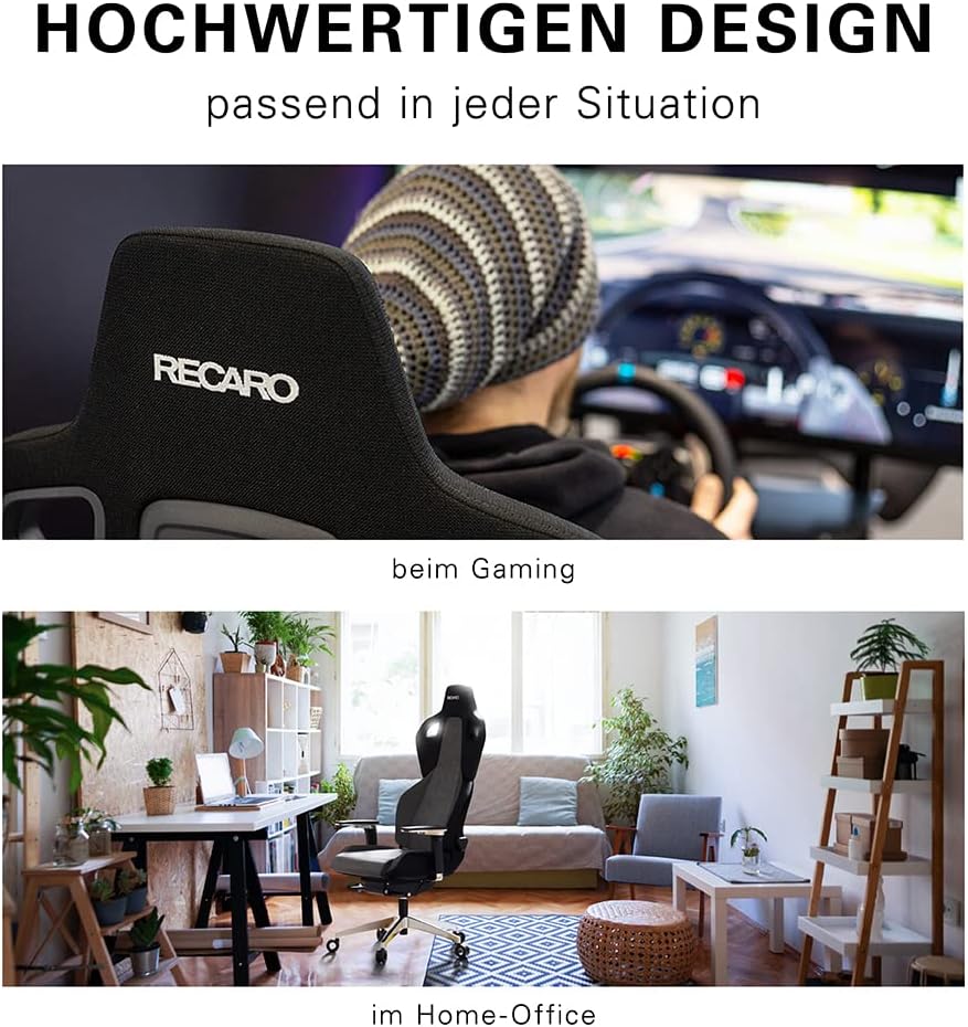 RECARO Exo Platinum Gaming Stuhl & Bürostuhl Ergonomisch [TÜV-Zertifiziert] | Made in Germany | Lordosenstütze, Aluminium-Rahmen, Anti Submarining, Handräder für stufenlose Einstellung, Sky