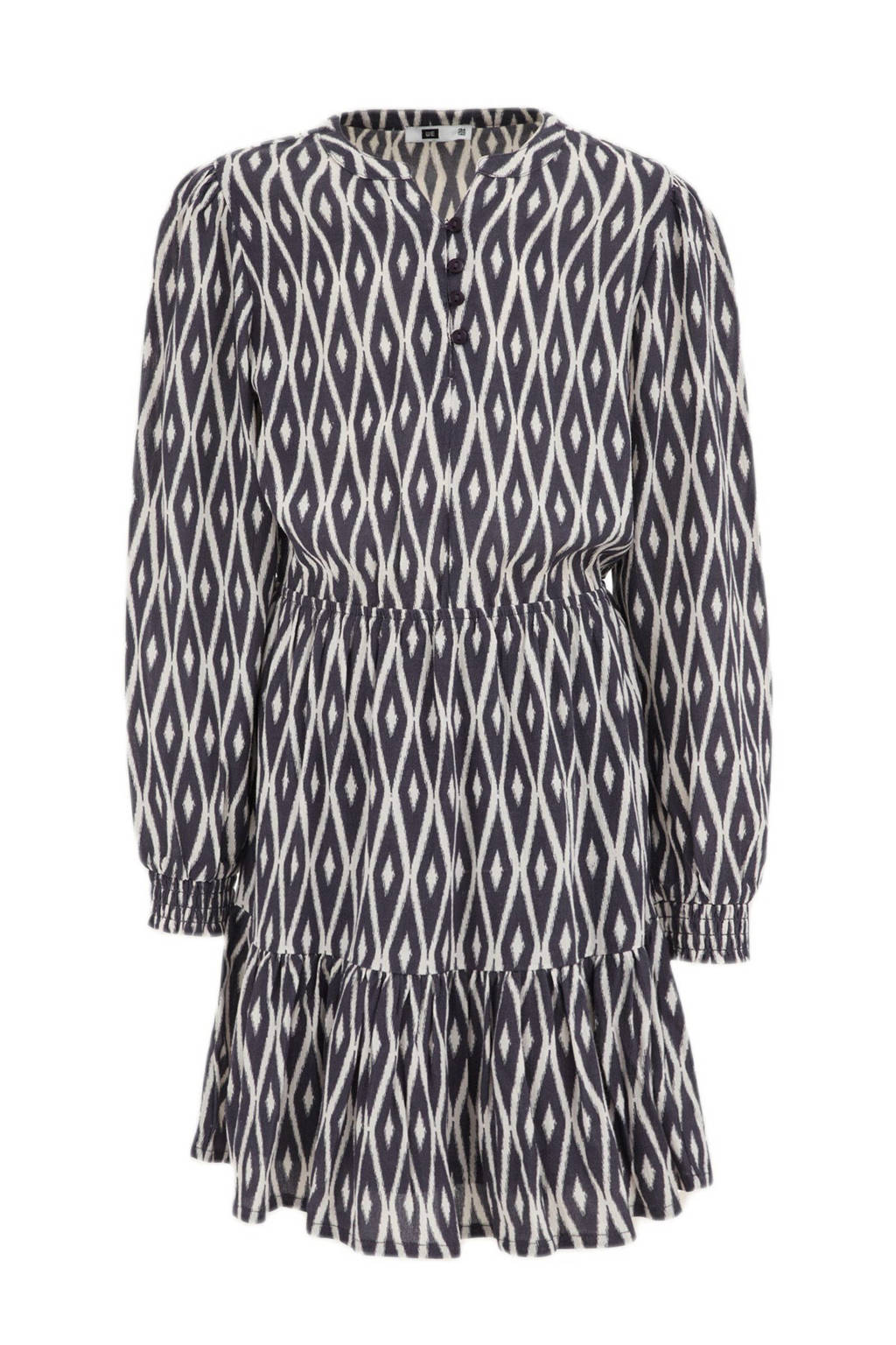 WE Fashion A-lijn jurk met all over print en volant zwart/wit